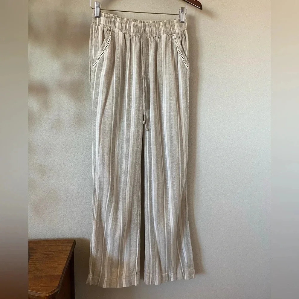 Briggs New York Cream & White Striped Wide-Leg Pants